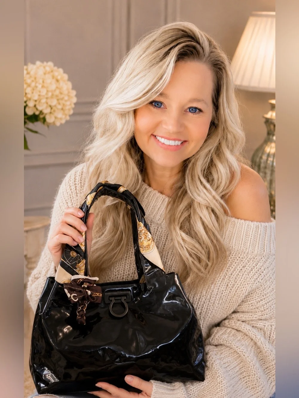 Salvatore Ferragamo Black Patent Leather Gancini LARGE Tote/ Shoulder Bag